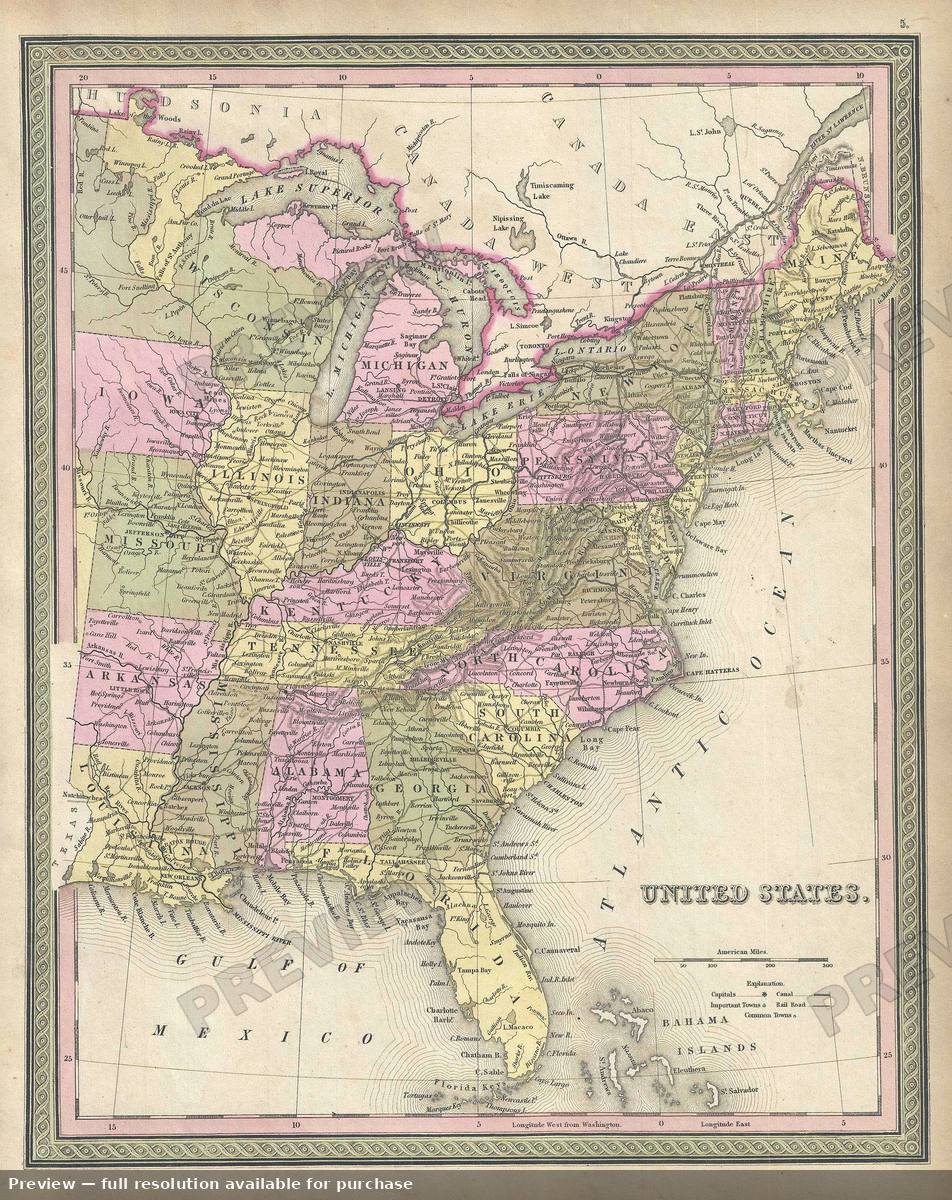Antique map: United States, 1849, 1849