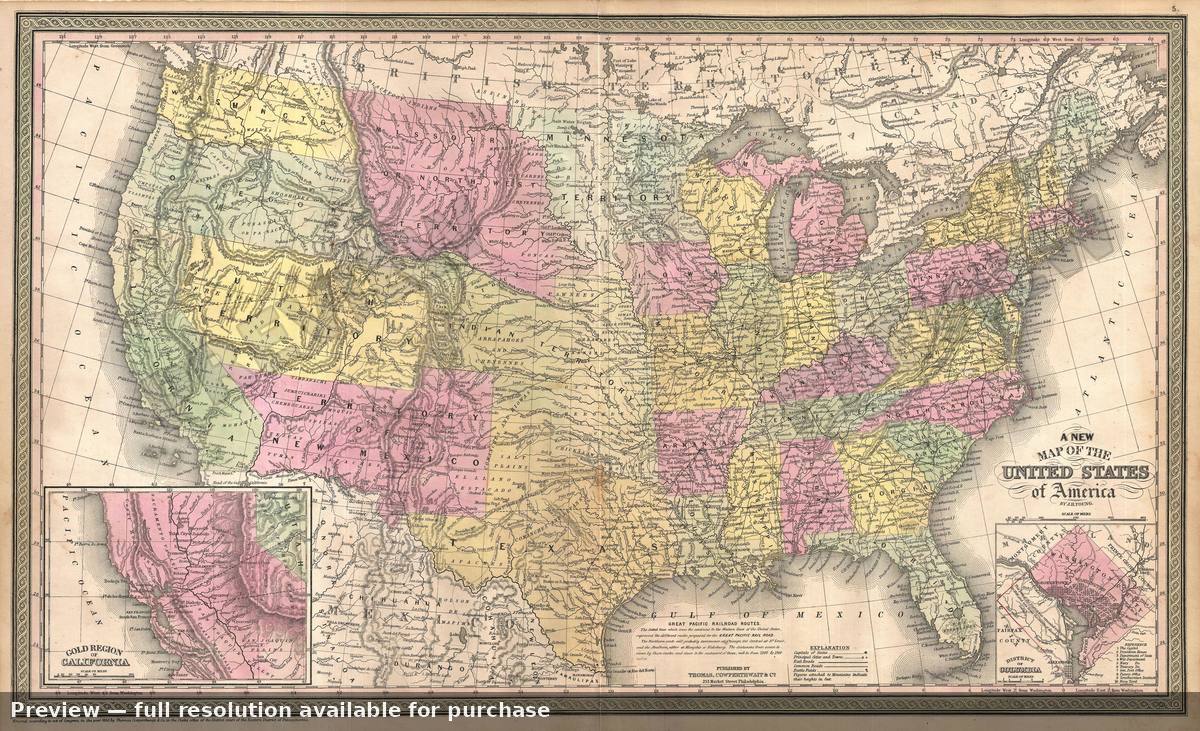 Antique map: United States, 1854, 1854