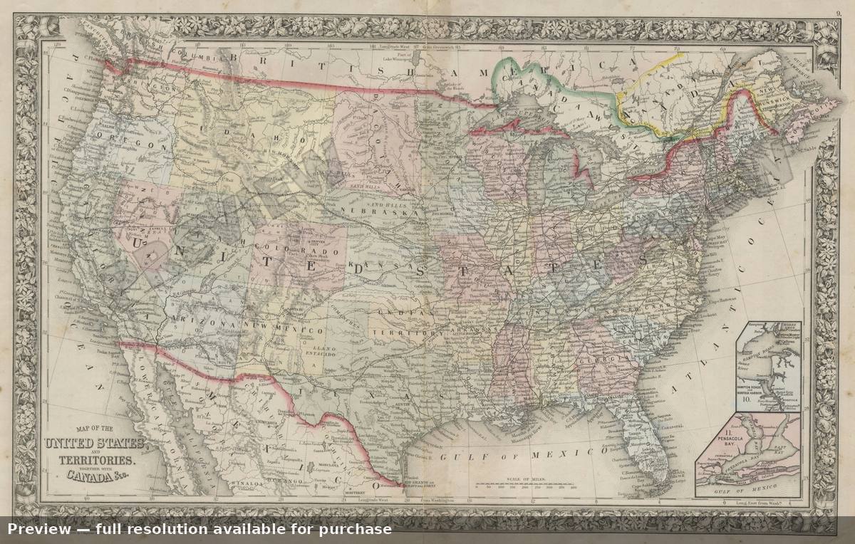 Antique map: United States, 1864, 1864