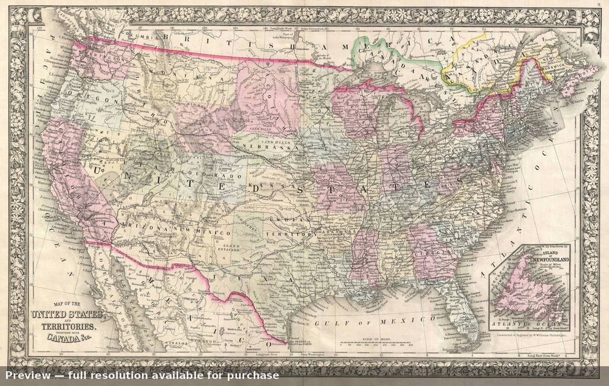 Antique map: United States, 1866, 1866