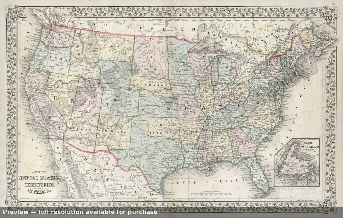 Antique map: United States, 1867, 1867
