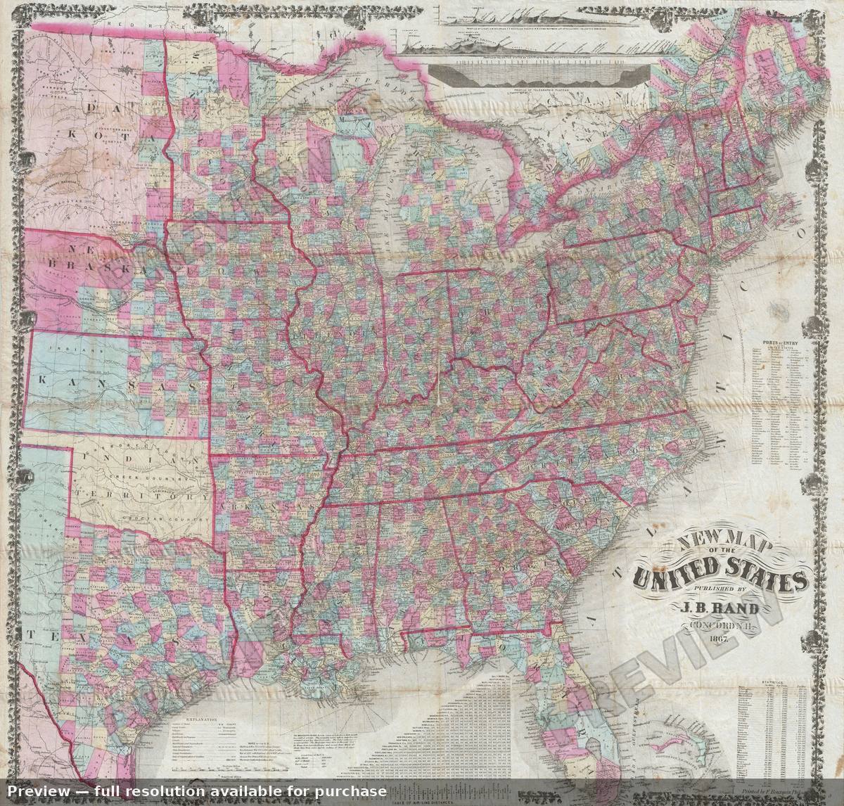 Antique map: United States, 1867, 1867