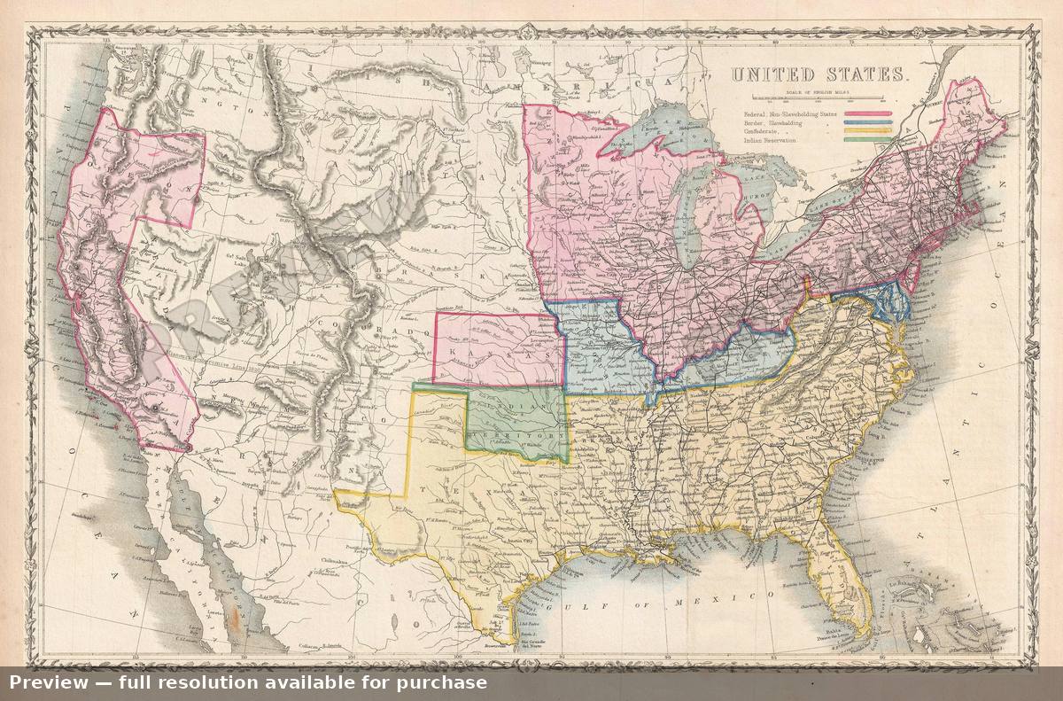 Antique map: United States, 1862, 1862