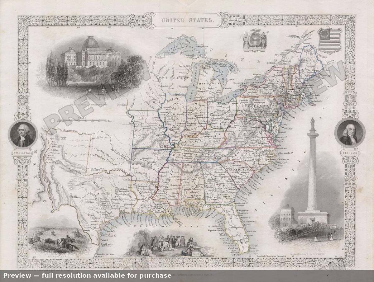 Antique map: United States, 1850