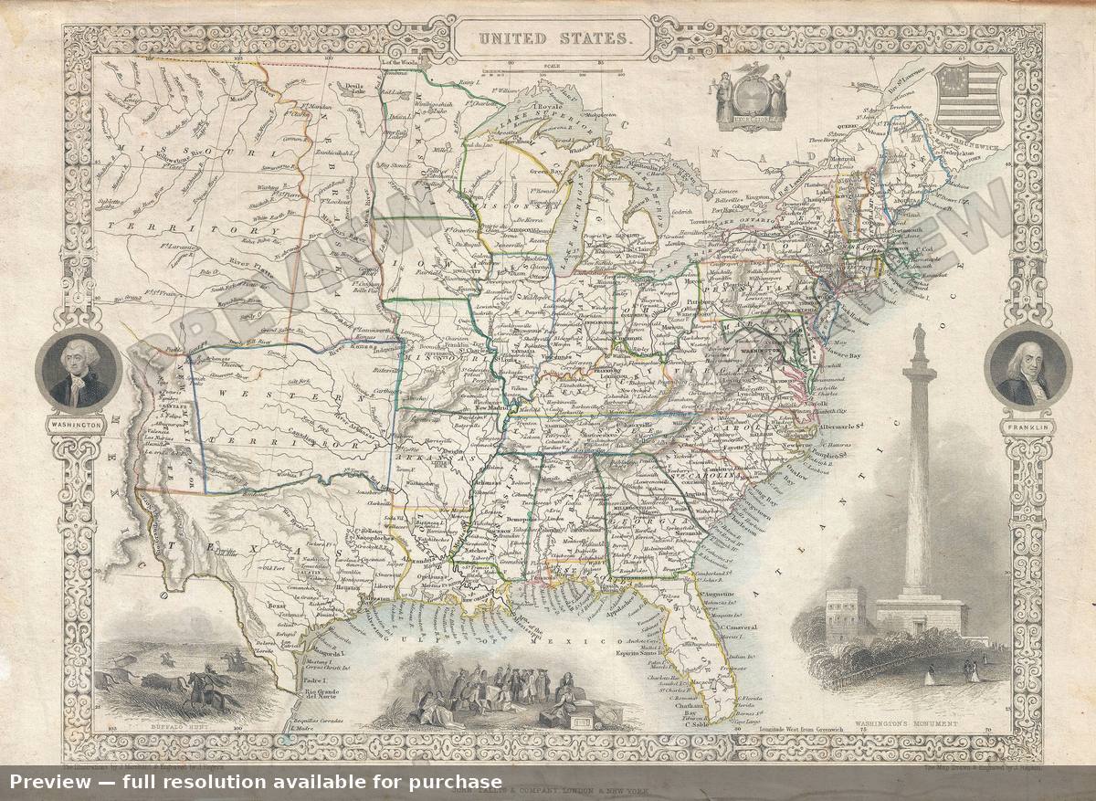 Antique map: United States, 1851