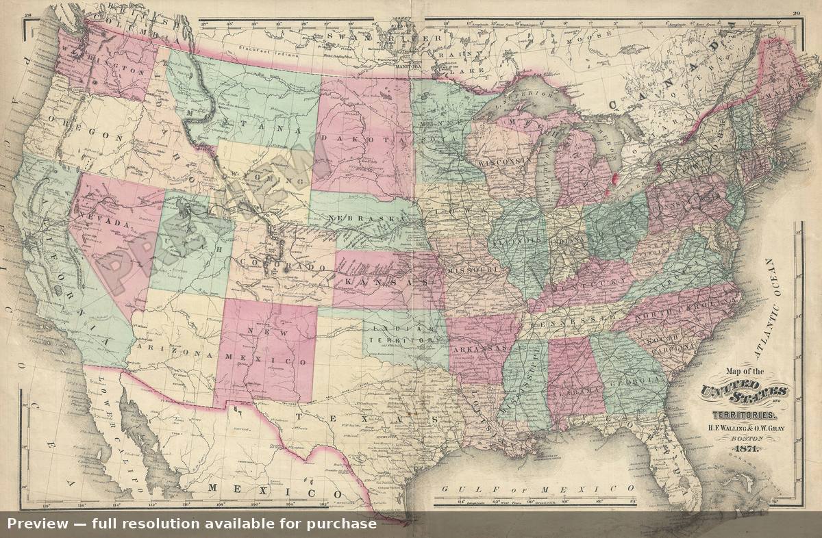 Antique map: United States, 1871