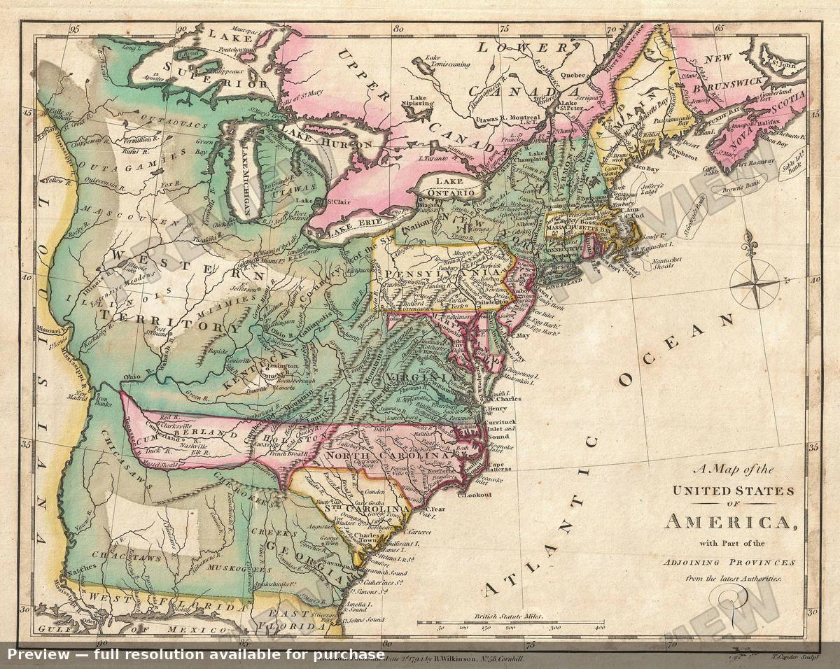 Antique map: United States, 1794, 1794