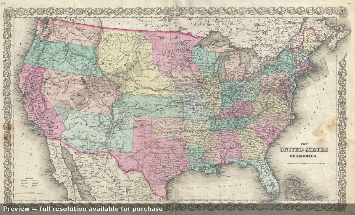 Antique map: United States 2, 1856, 1856