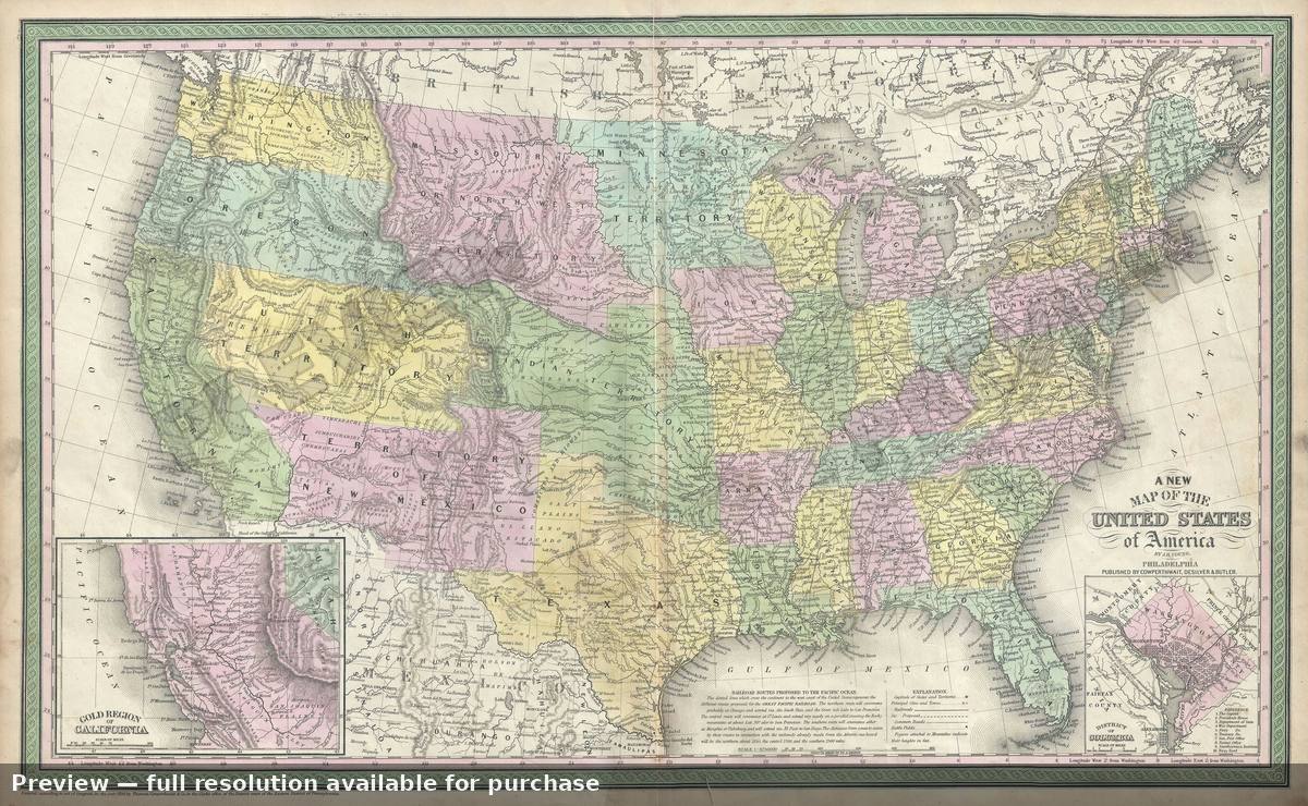 Antique map: United States 2, 1854, 1854