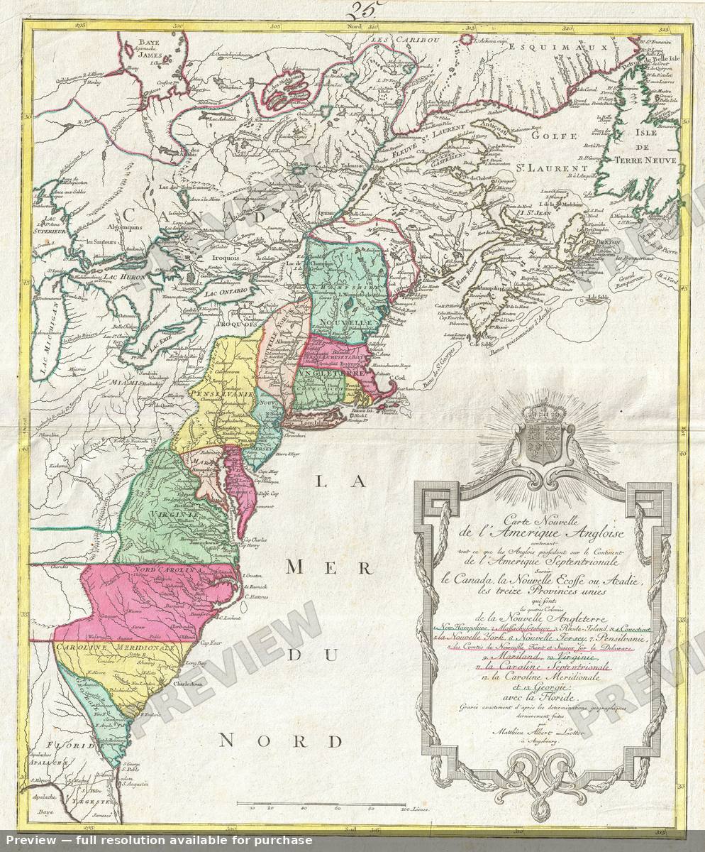 Antique map: United States Amerique Angloise, 1776, 1776