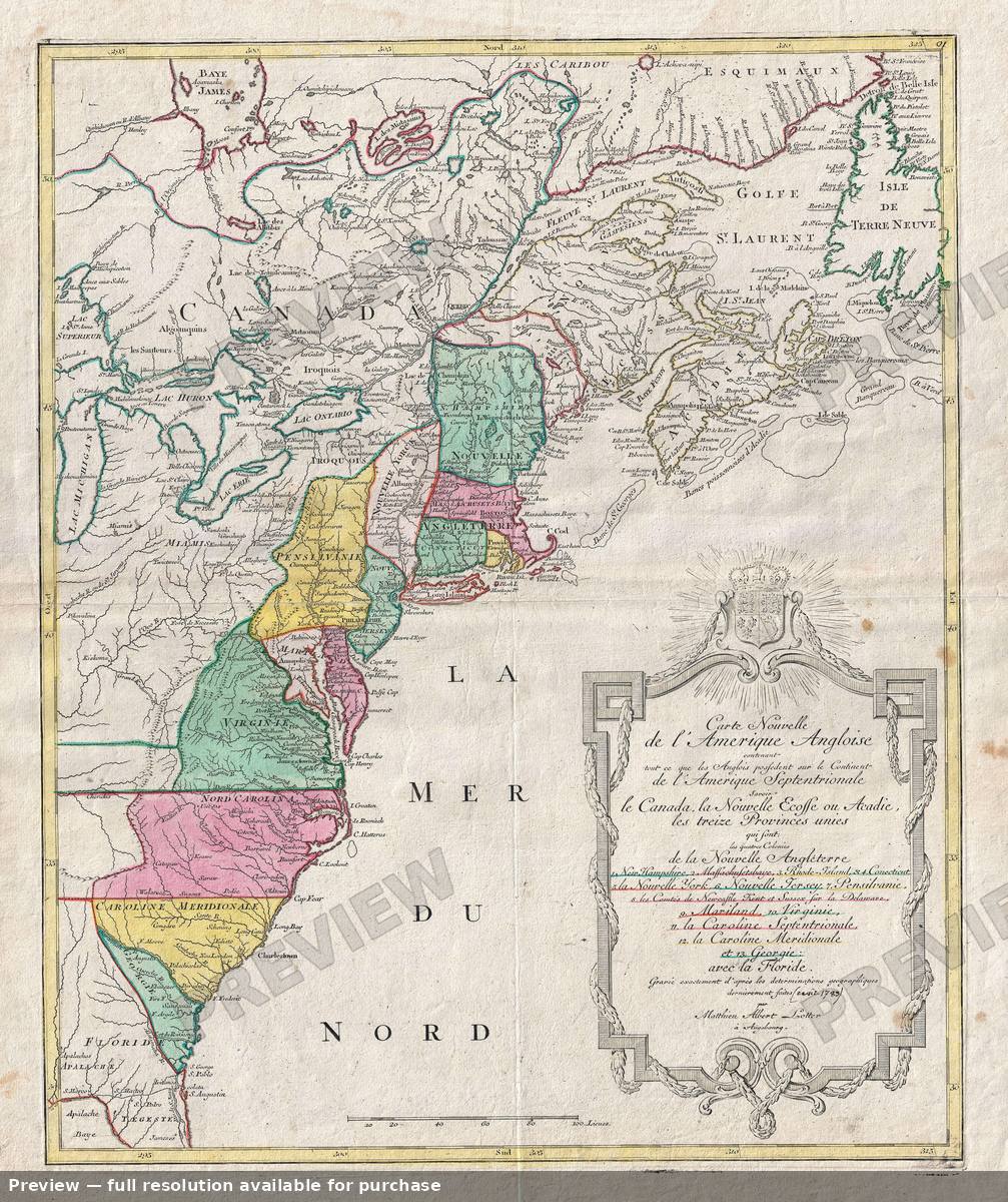 Antique map: United States Amerique Angloise 2, 1776, 1776