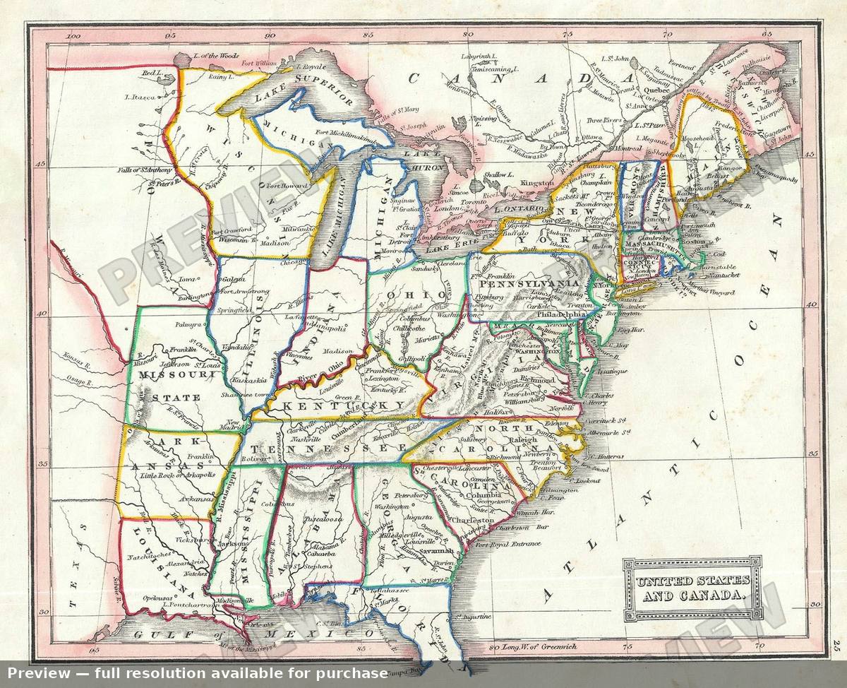 Antique map: United States Canada, 1845