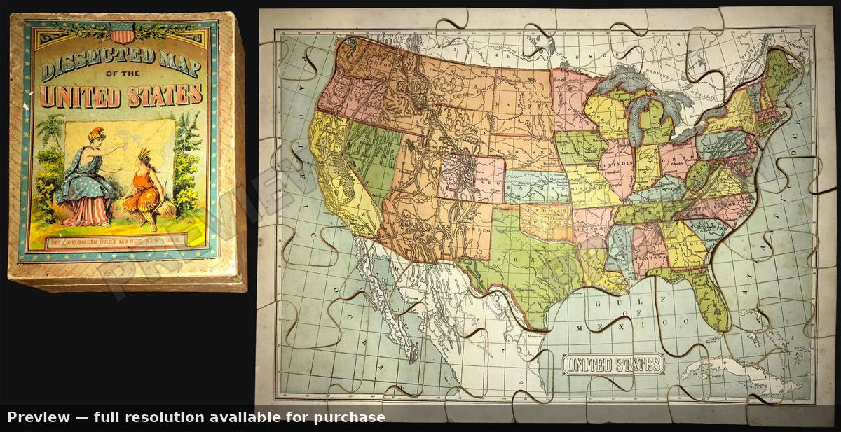 Antique map: United States Dissected Map, 1889, 1889