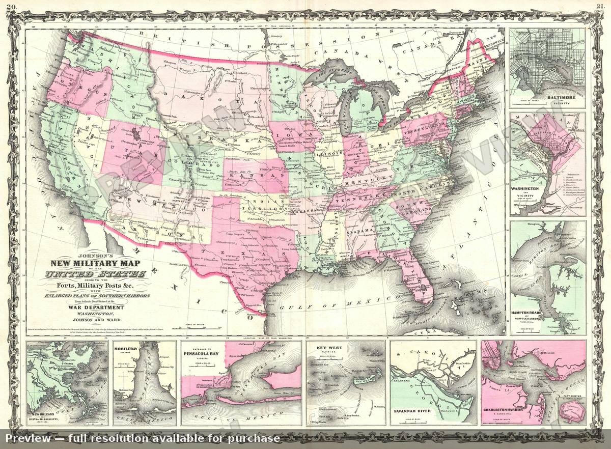 Antique map: United States Military, 1863, 1863