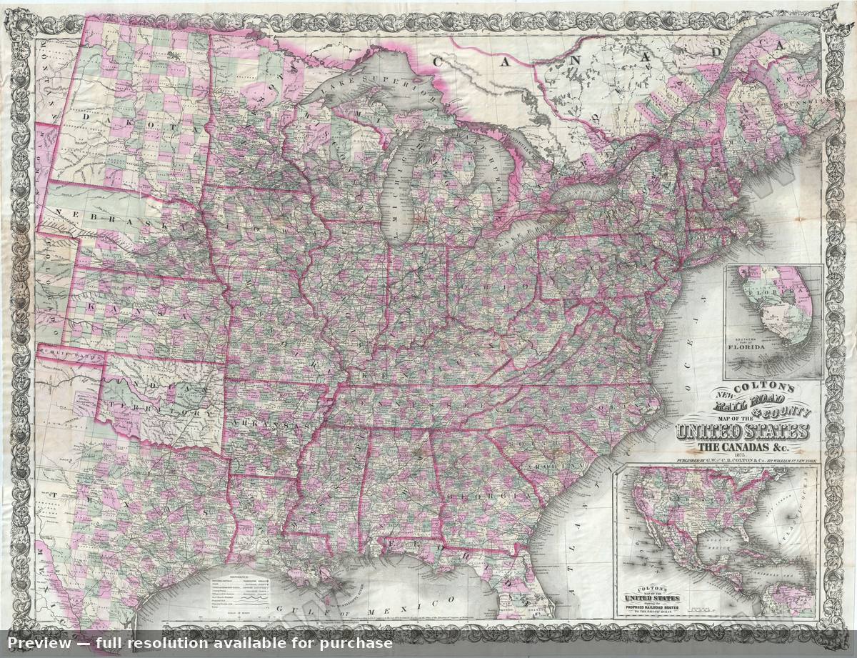 Antique map: United States Railroad, 1875, 1875