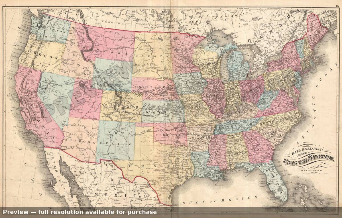 Antique map: United States Railroad, 1876