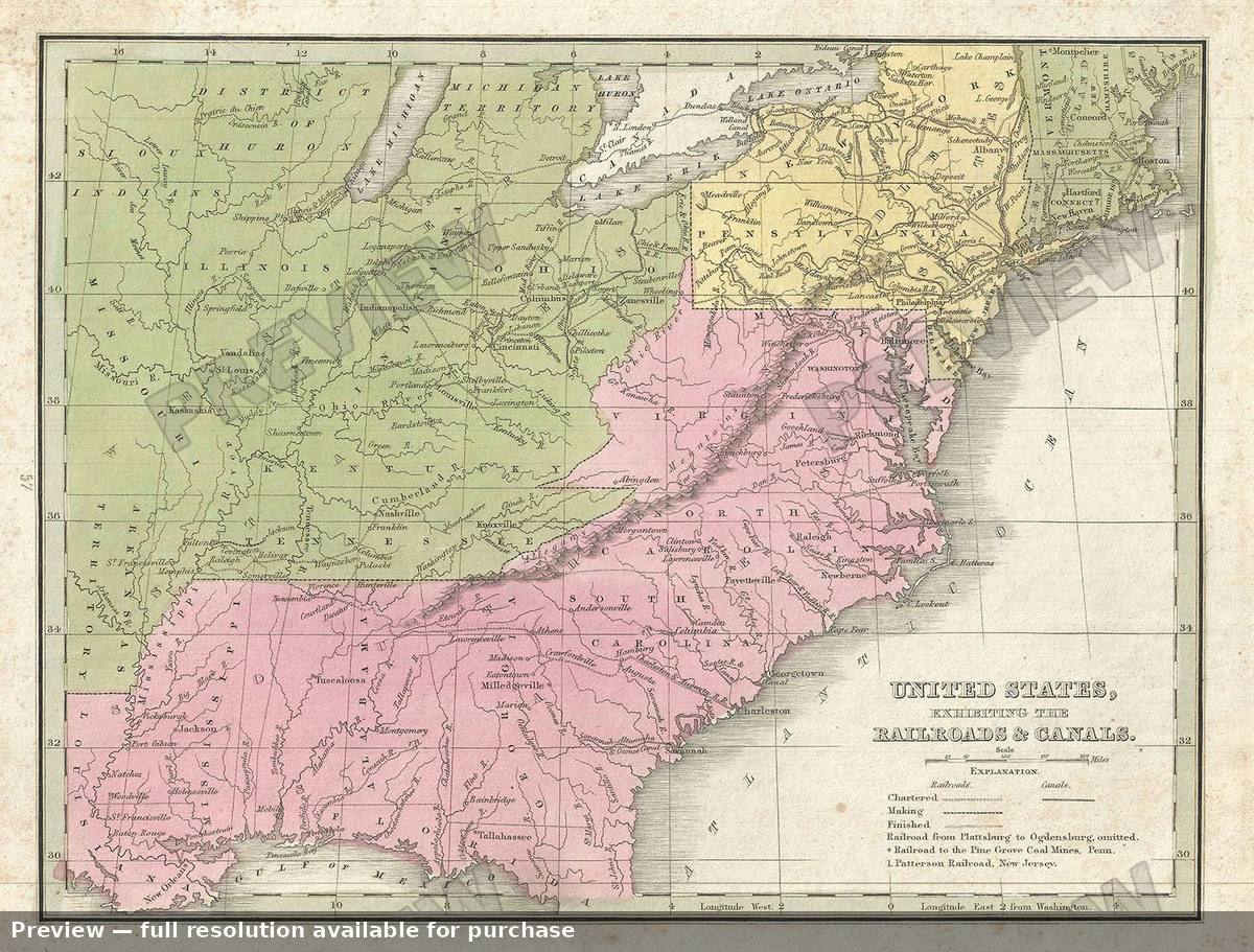 Antique map: United States Railroads, 1835, 1835