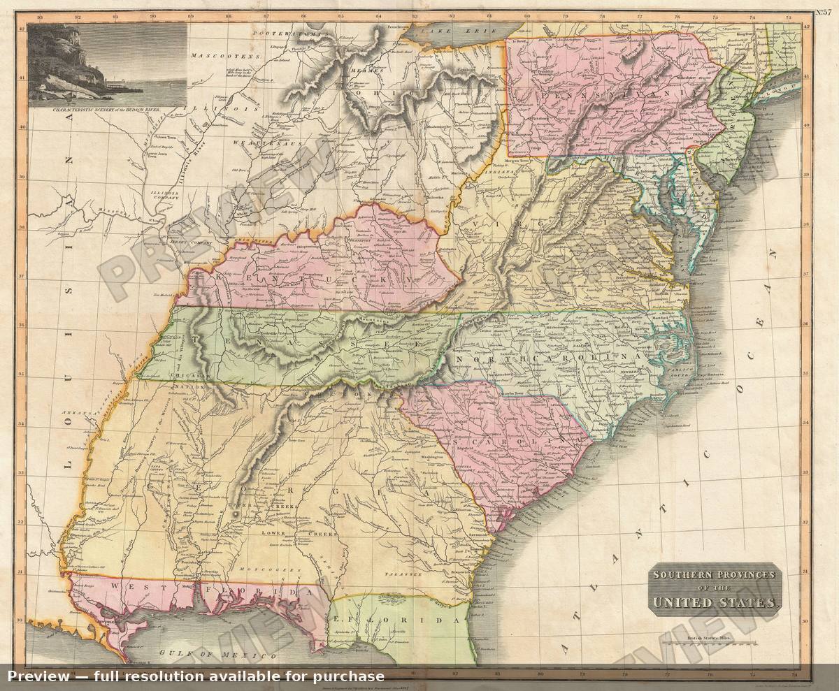 Antique map: United States Southern Provinces, 1817, 1817