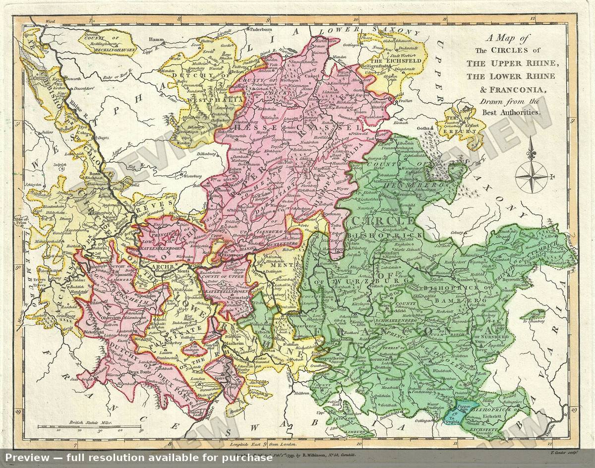 Antique map: Upper Lower Rhine, 1792