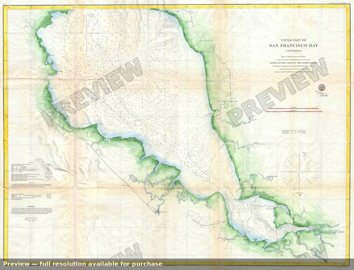 Antique map: Upper San Fran Bay, 1862, 1862