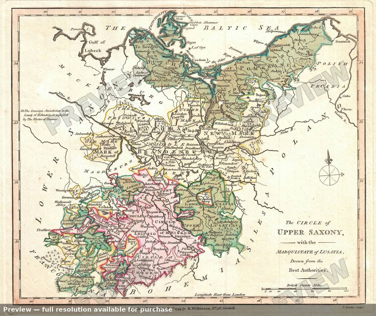 Antique map: Upper Saxony, 1794