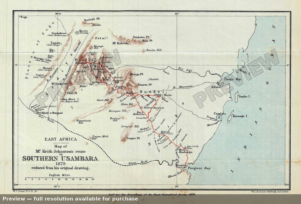 Antique map: Usambara, 1879, 1879