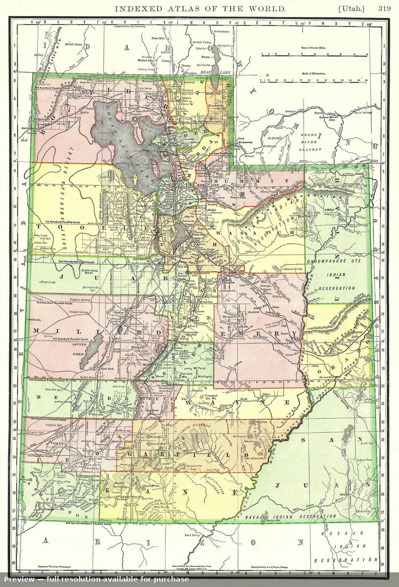 Antique map: Utah, 1893, 1893