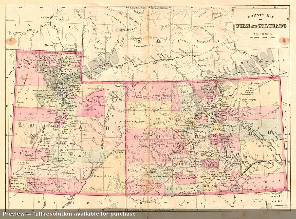 Antique map: Utah Colorado, 1881