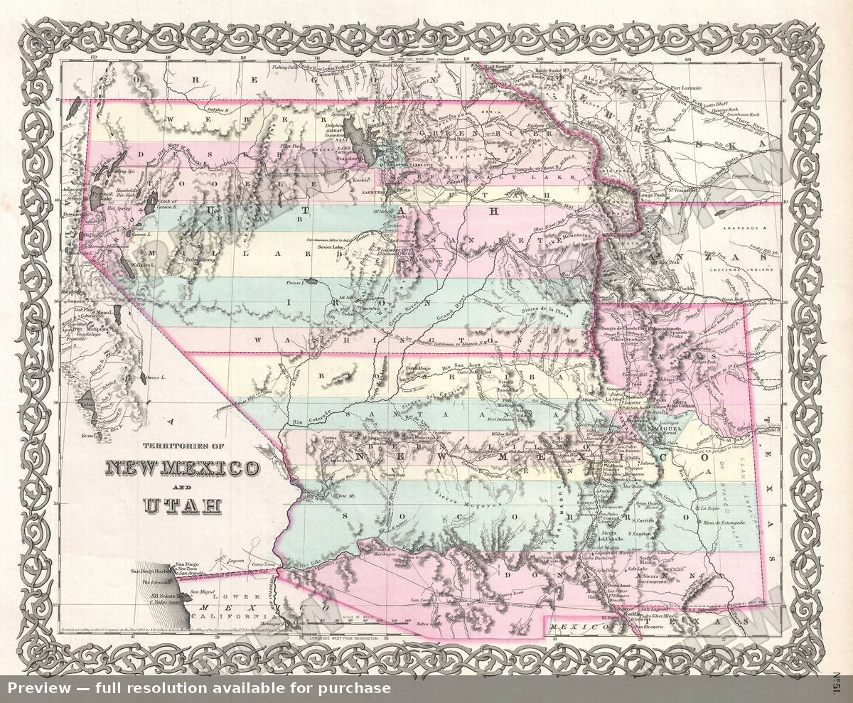 Antique map: Utah New Mexico, 1855, 1855