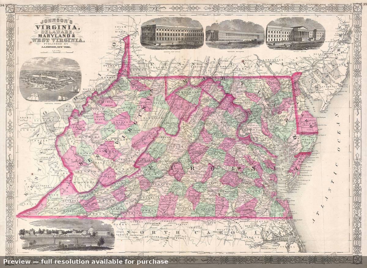 Antique map: VAWV, 1864, 1864