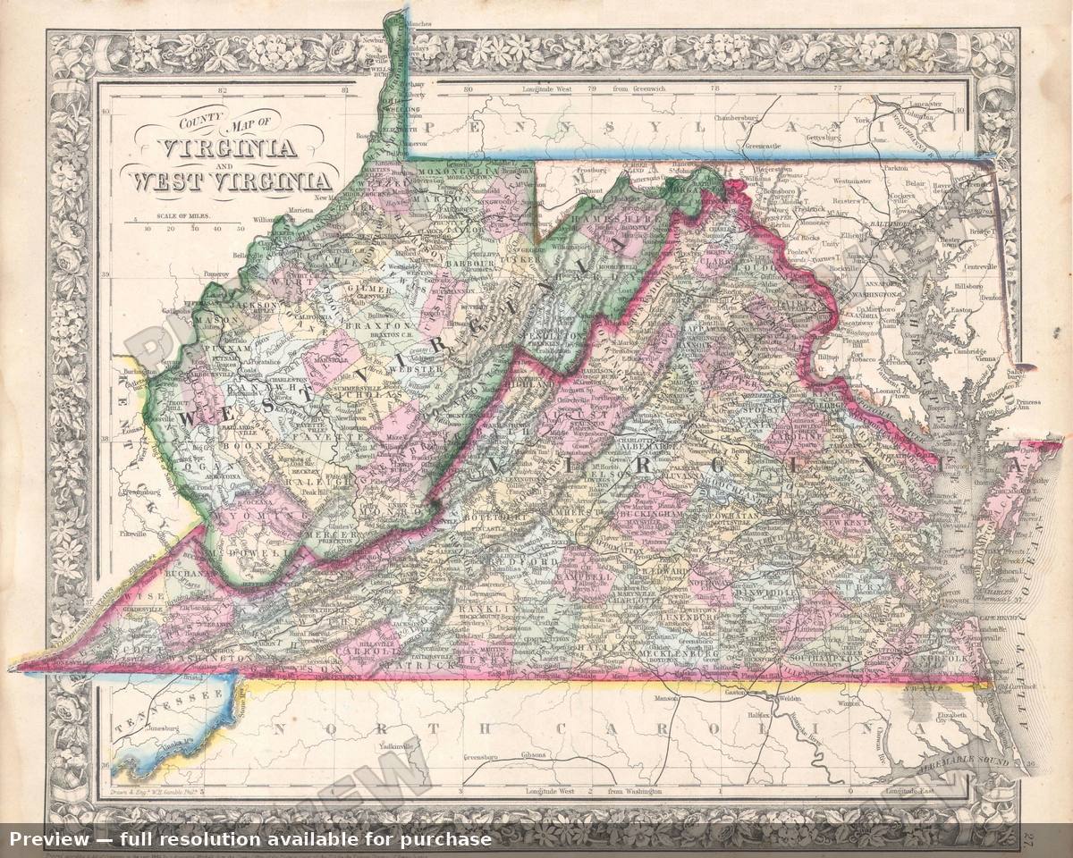 Antique map: VAWV, 1864, 1864