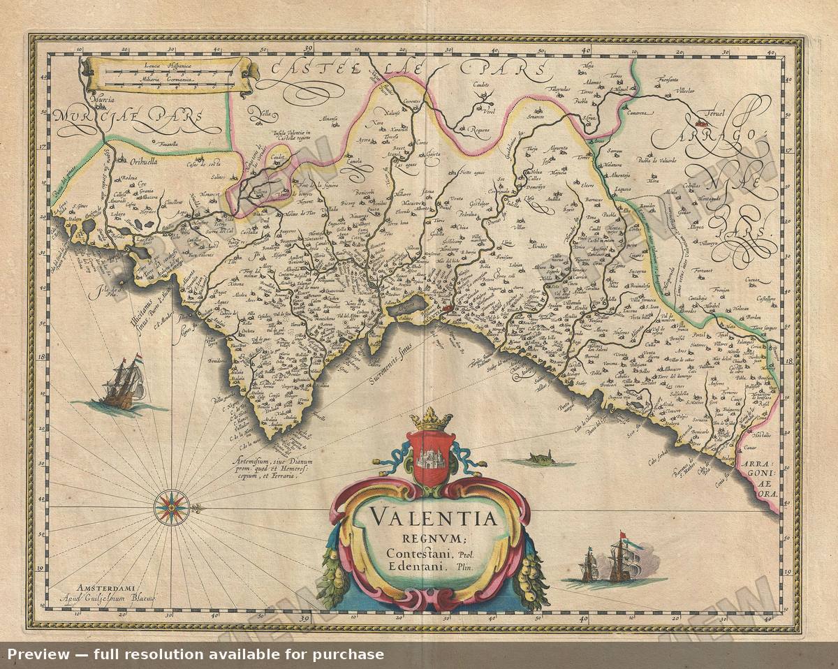 Antique map: Valentia Regnum, 1635