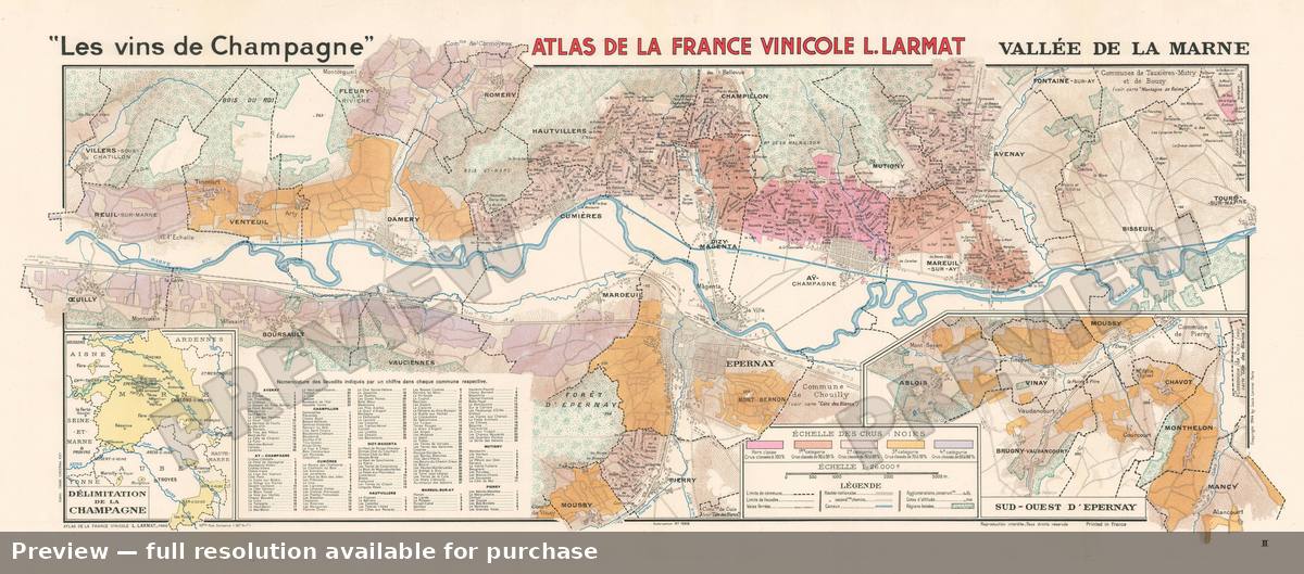 Antique map: Vallee Marne, 1944