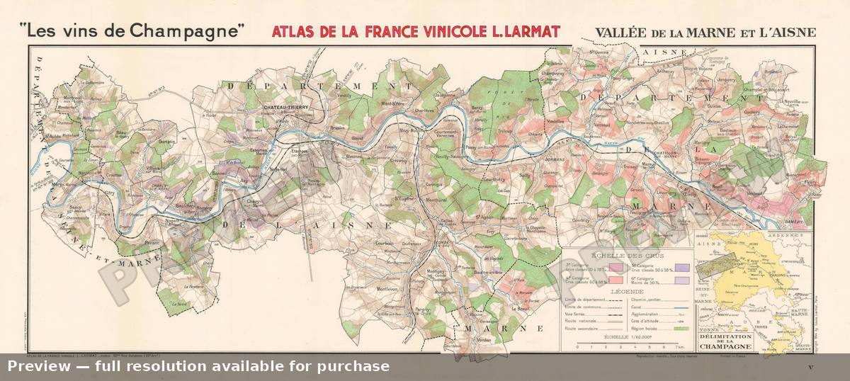 Antique map: Vallee Marne Aisne, 1944