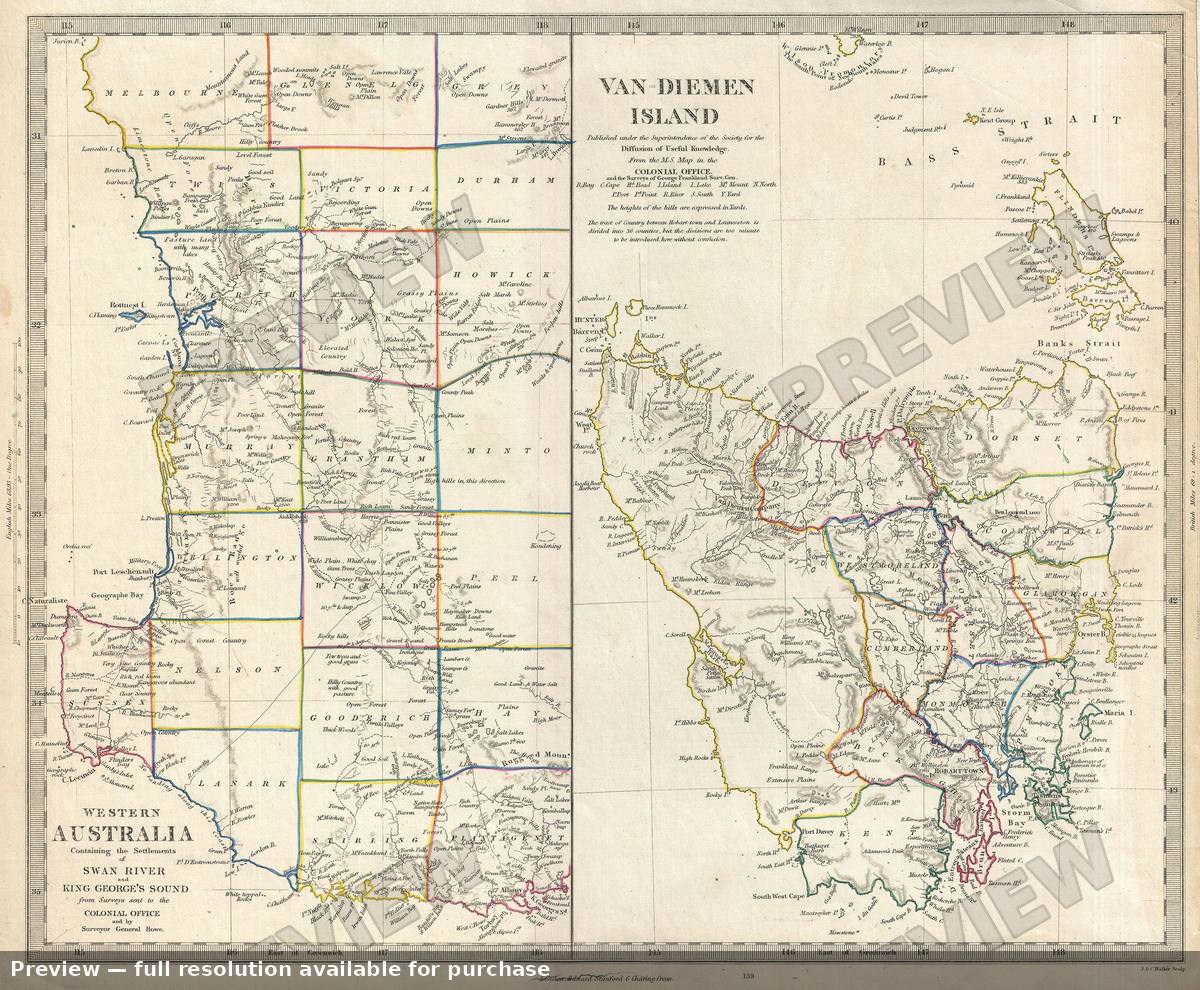 Antique map: Van Diemen, 1849, 1849