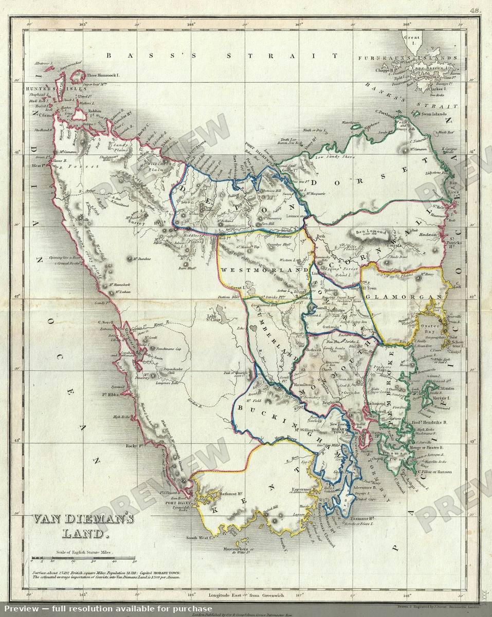 Antique map: Van Diemenland, 1860, 1860