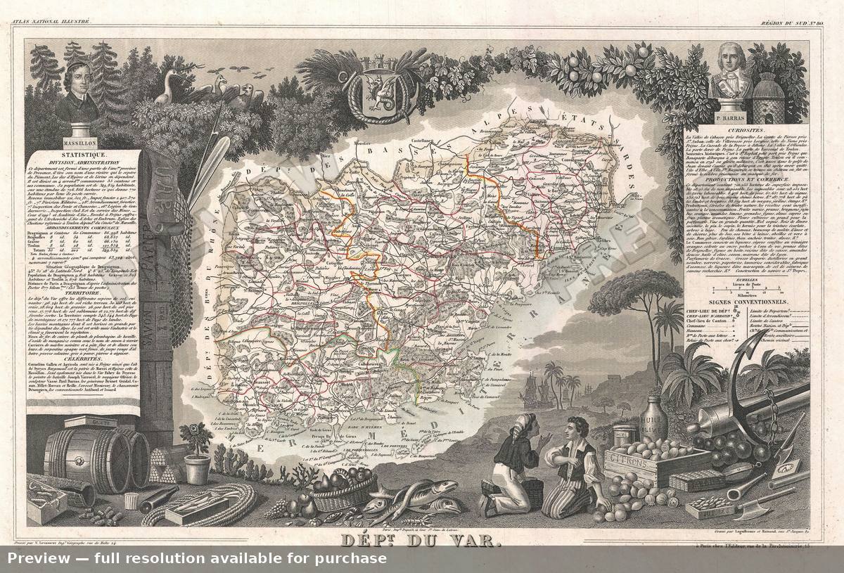 Antique map: Var, 1852, 1852