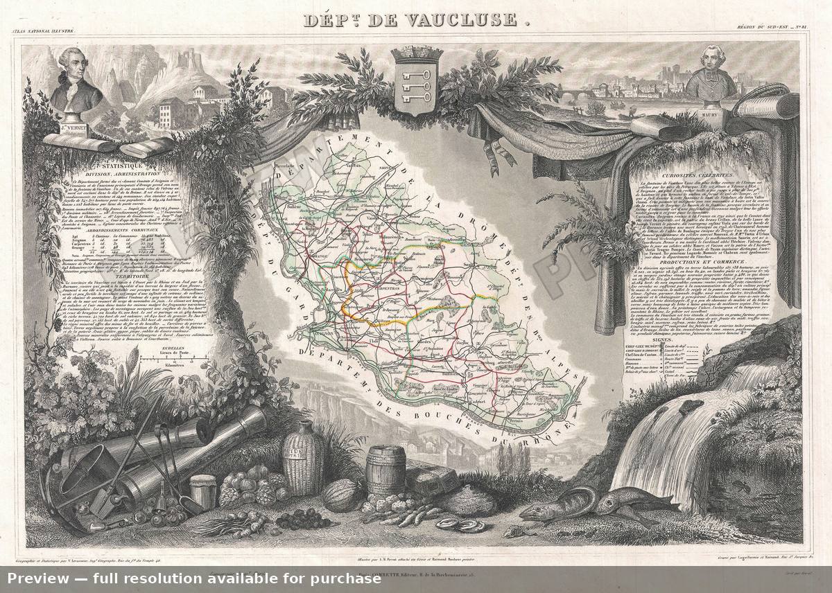 Antique map: Vaucluse, 1852, 1852
