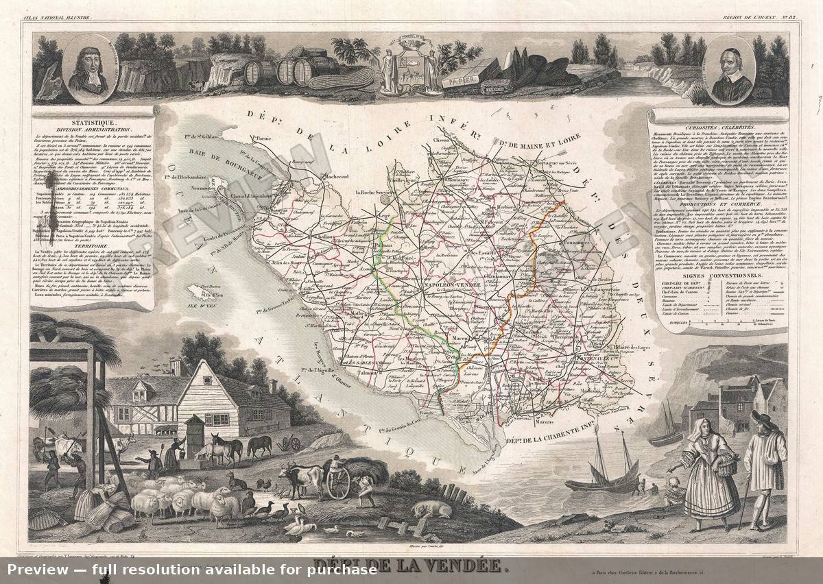 Antique map: Vendee, 1852, 1852