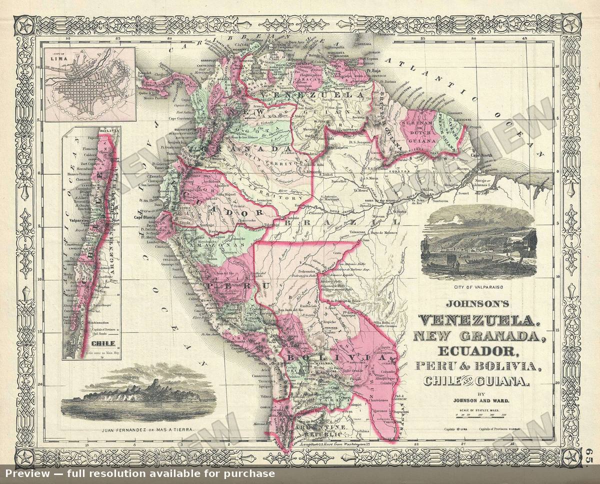 Antique map: Venezuela, 1865