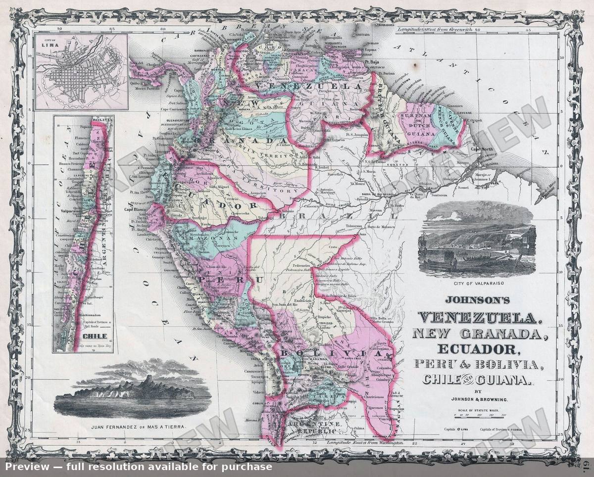 Antique map: Venezuela Bolivia Chile, 1861, 1861