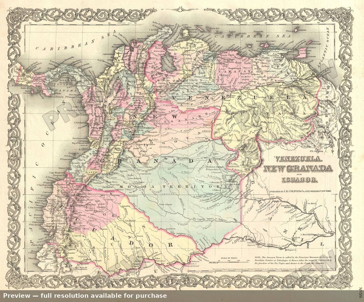 Antique map: Venezuela Columbia, 1855, 1855