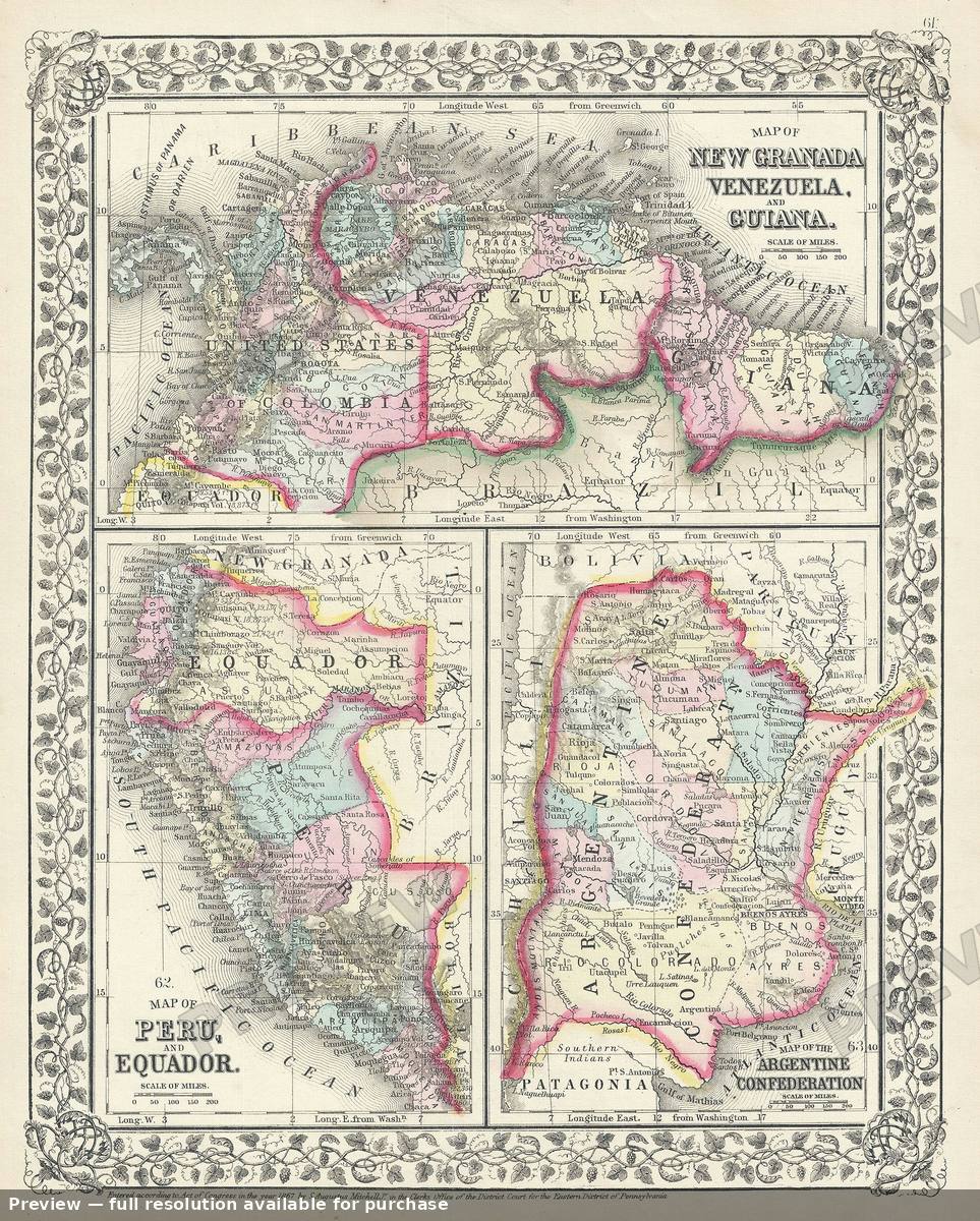 Antique map: Venezuela Peru, 1867, 1867