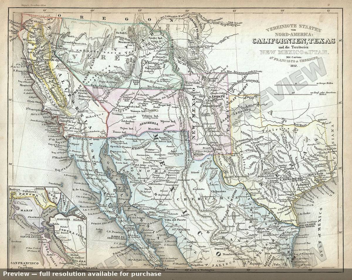 Antique map: Vereingte Californien Texas, 1852