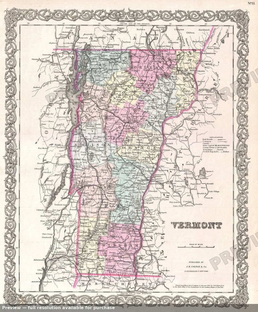Antique map: Vermont, 1855, 1855