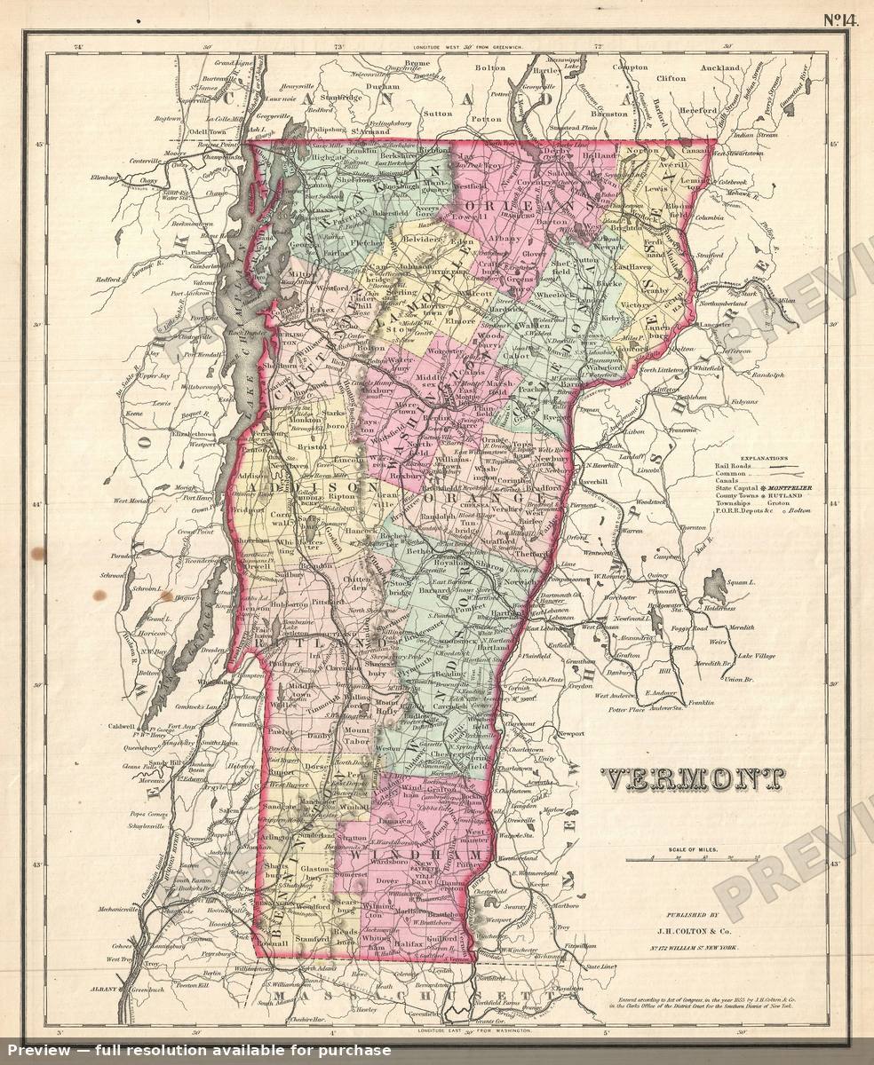 Antique map: Vermont, 1857, 1857