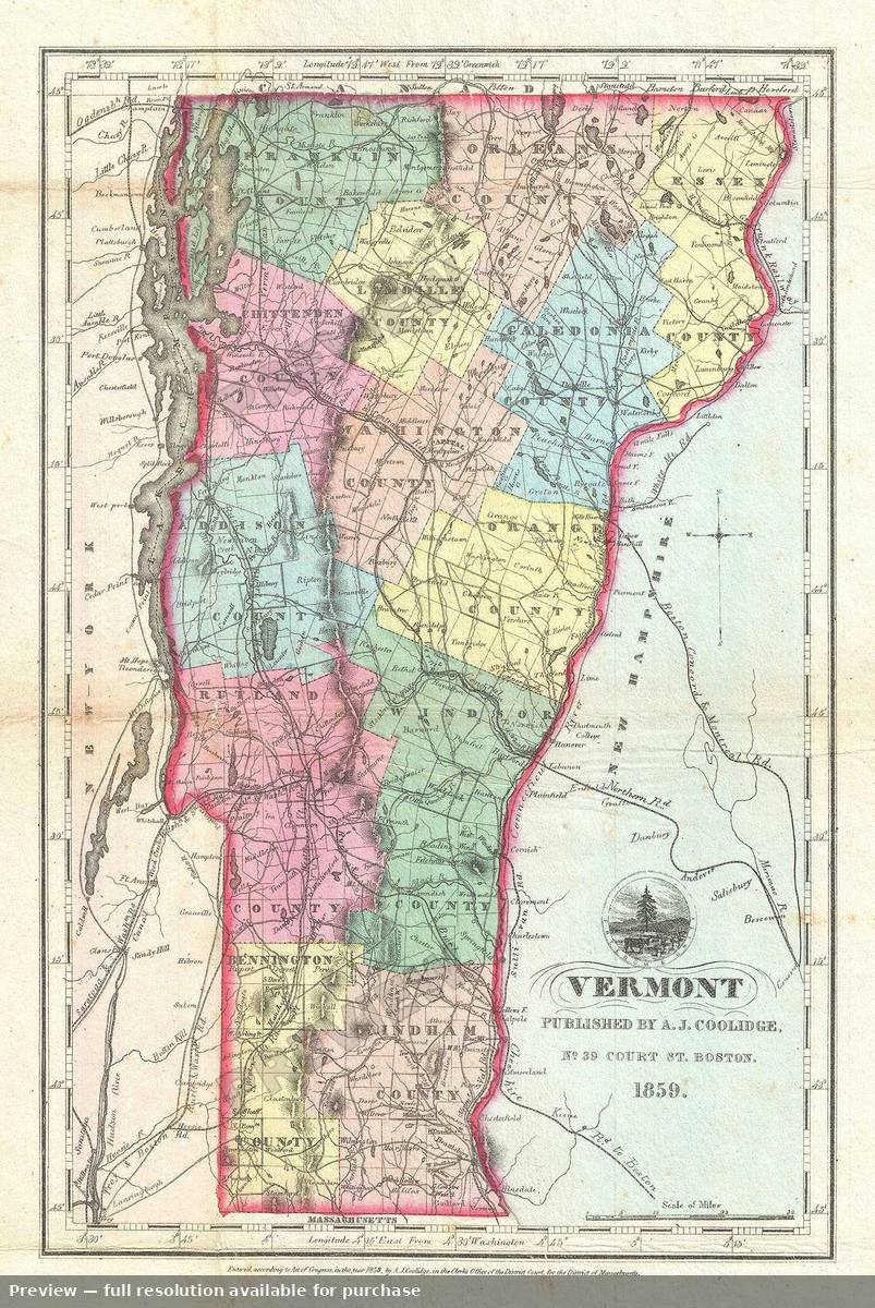 Antique map: Vermont, 1859, 1859