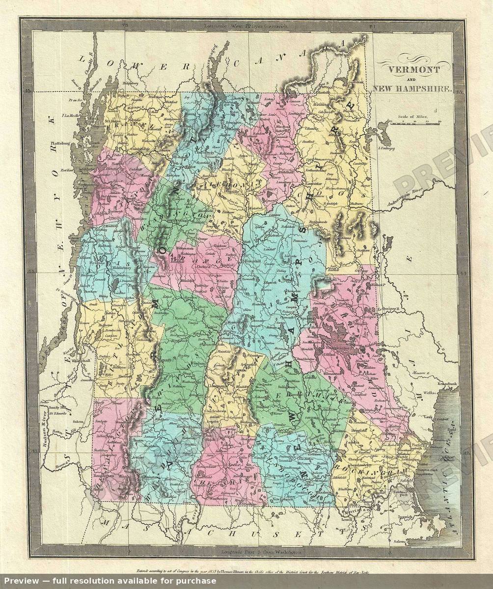 Antique map: Vermont New Hampshire, 1835