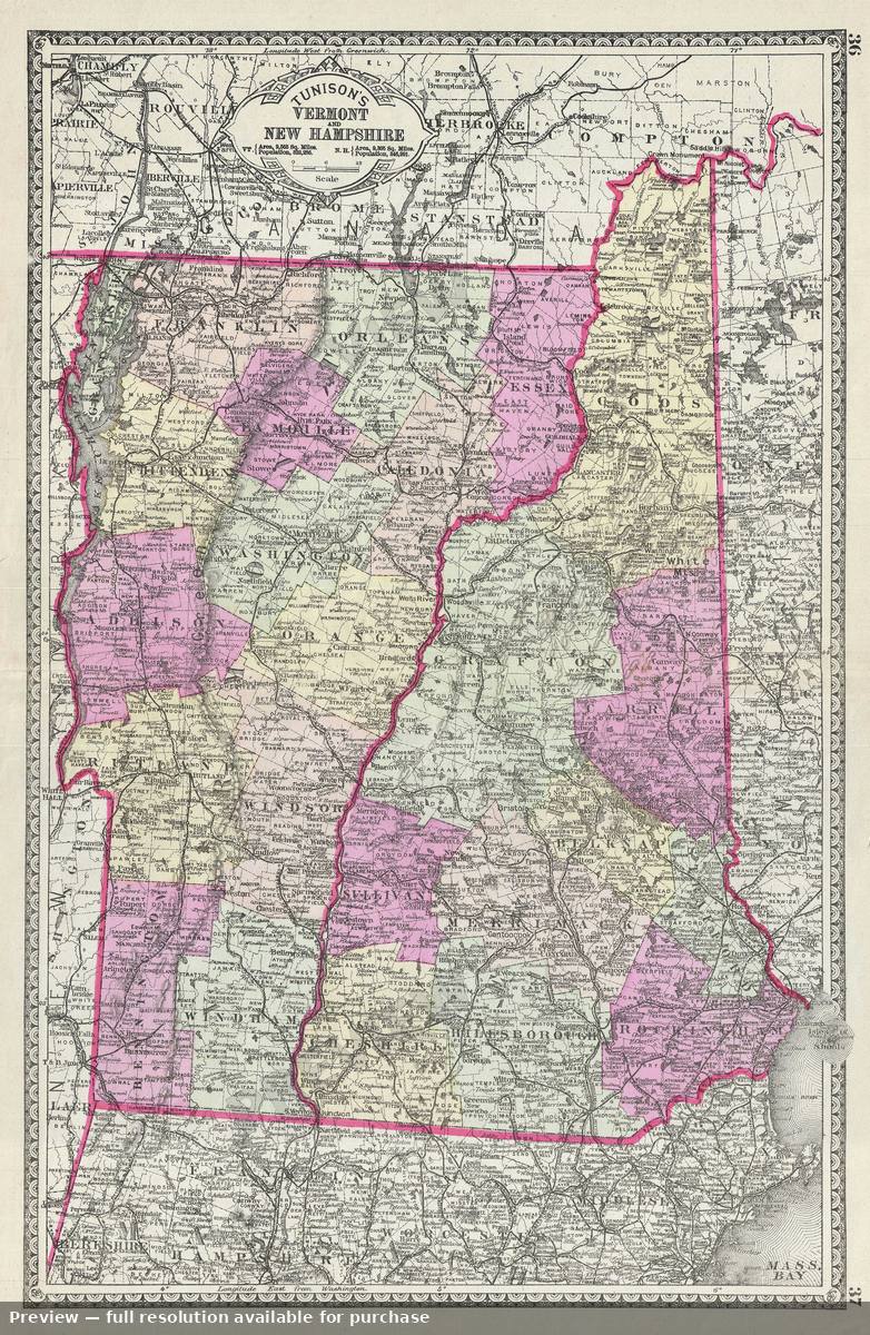 Antique map: Vermont New Hampshire, 1887