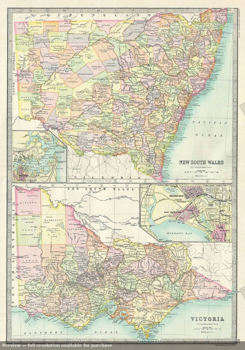 Antique map: Victoria NS Wales, 1890, 1890